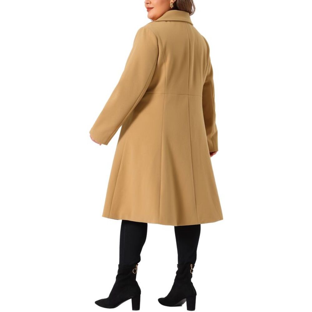 Plus Size A Line with Pockets Winter Trench Long Coats Camel - Picture 4 of 6